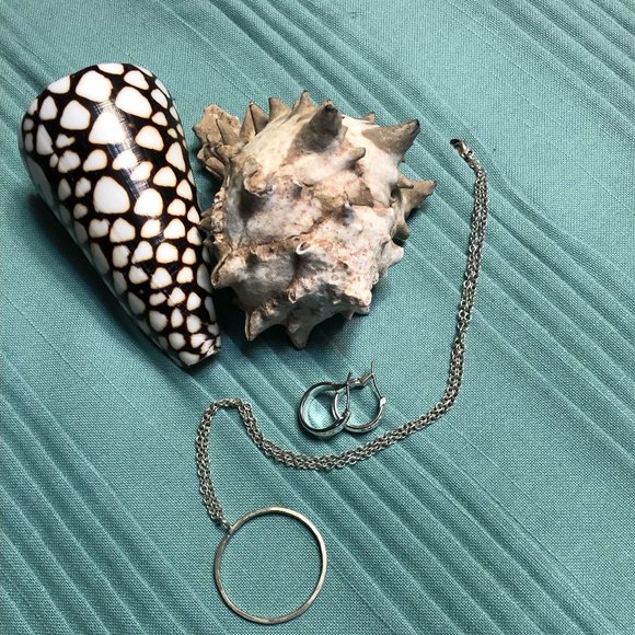 Necklace and Earrings bundled - Minimalist style - Color: Silver - 16" chain - Picture 4 of 7